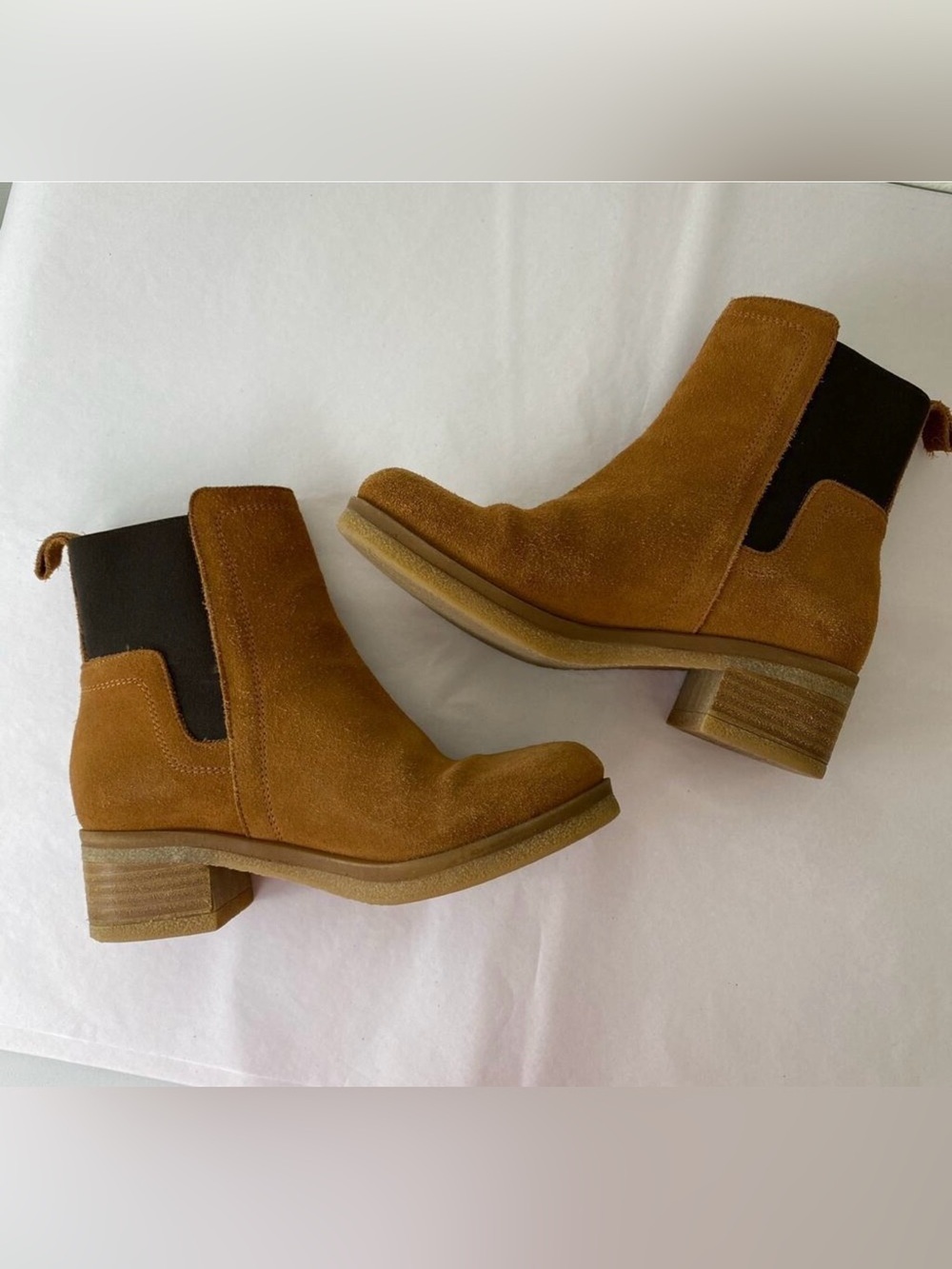 Avellini Suede Chelsea Ankle Boots Cognac Tan Chunky Heel 6.5 - Picture 8 of 16